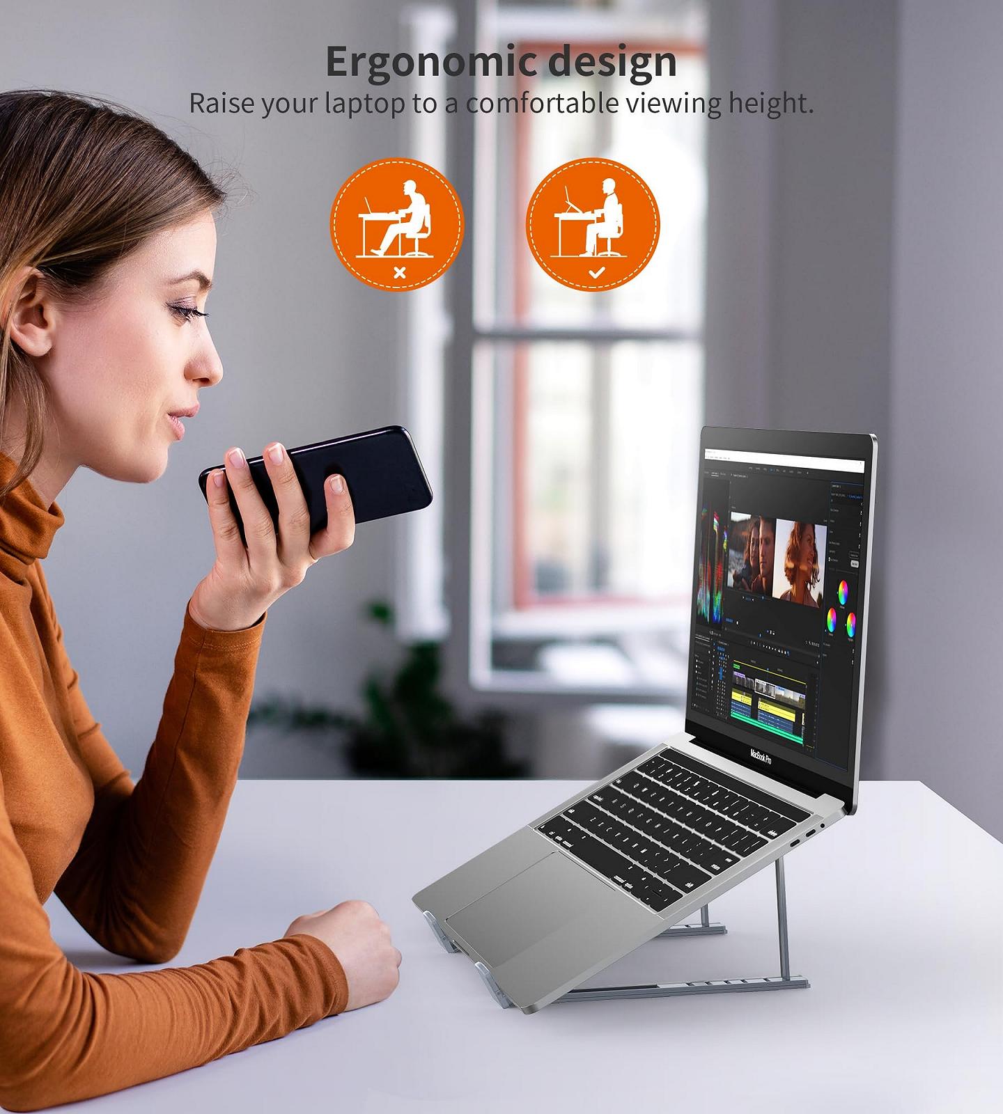 Подставка для ноутбука BHHB, 6 уровней, регулируемая высота, складная вентилируемая алюминиевая подставка, совместимая с MacBook, iPad и другими ноутбуками 9 ~ 17 дюймов, фото №5