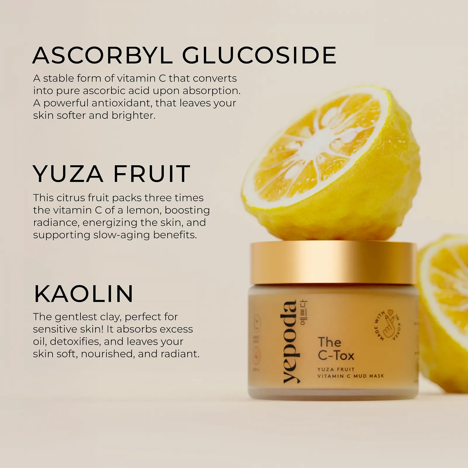 Маска Вітамін C Yepoda THE C-TOX з фруктом юзу та каоліном, корейська косметика (80 г), фото №4