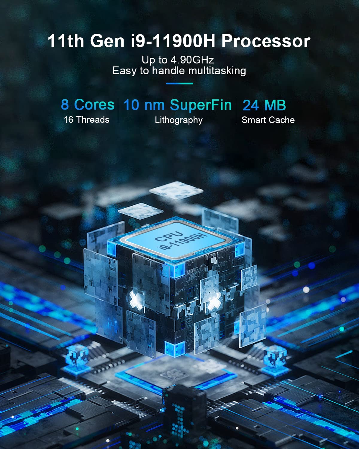 Мінікомп'ютер WEIDIAN Win 11 Pro 11 Gen i9 11900H (до 4.90GHz) 16GB RAM 512GB M.2 SSD 4K HD DP Type-C Triple Display Gigabit Ethernet Mini ПК Підтримує WIFI5 BT4.2 USB для бізнесу Офісний, фото №2