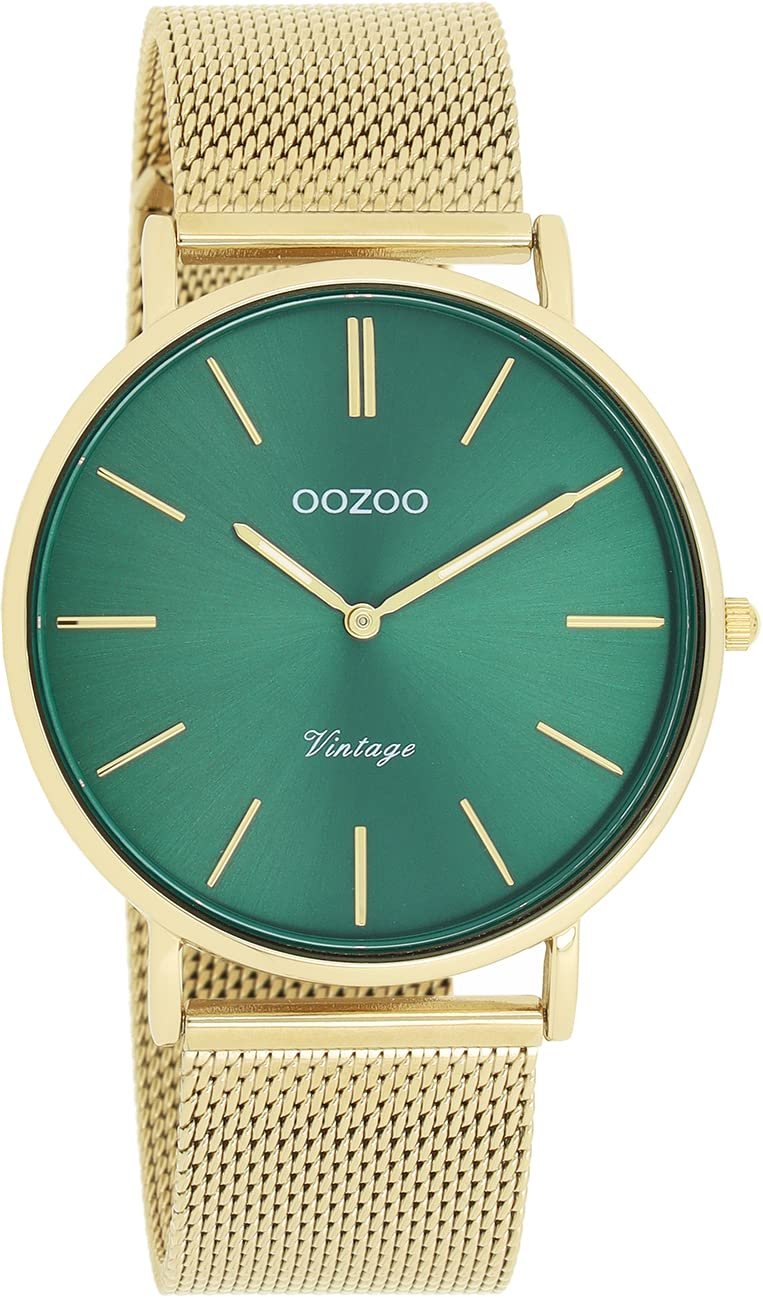 Женские часы Oozoo Vintage Золотой/Зеленый - Женские часы с миланским металлическим ремешком - Аналоговые женские часы в круглом корпусе, фото №1