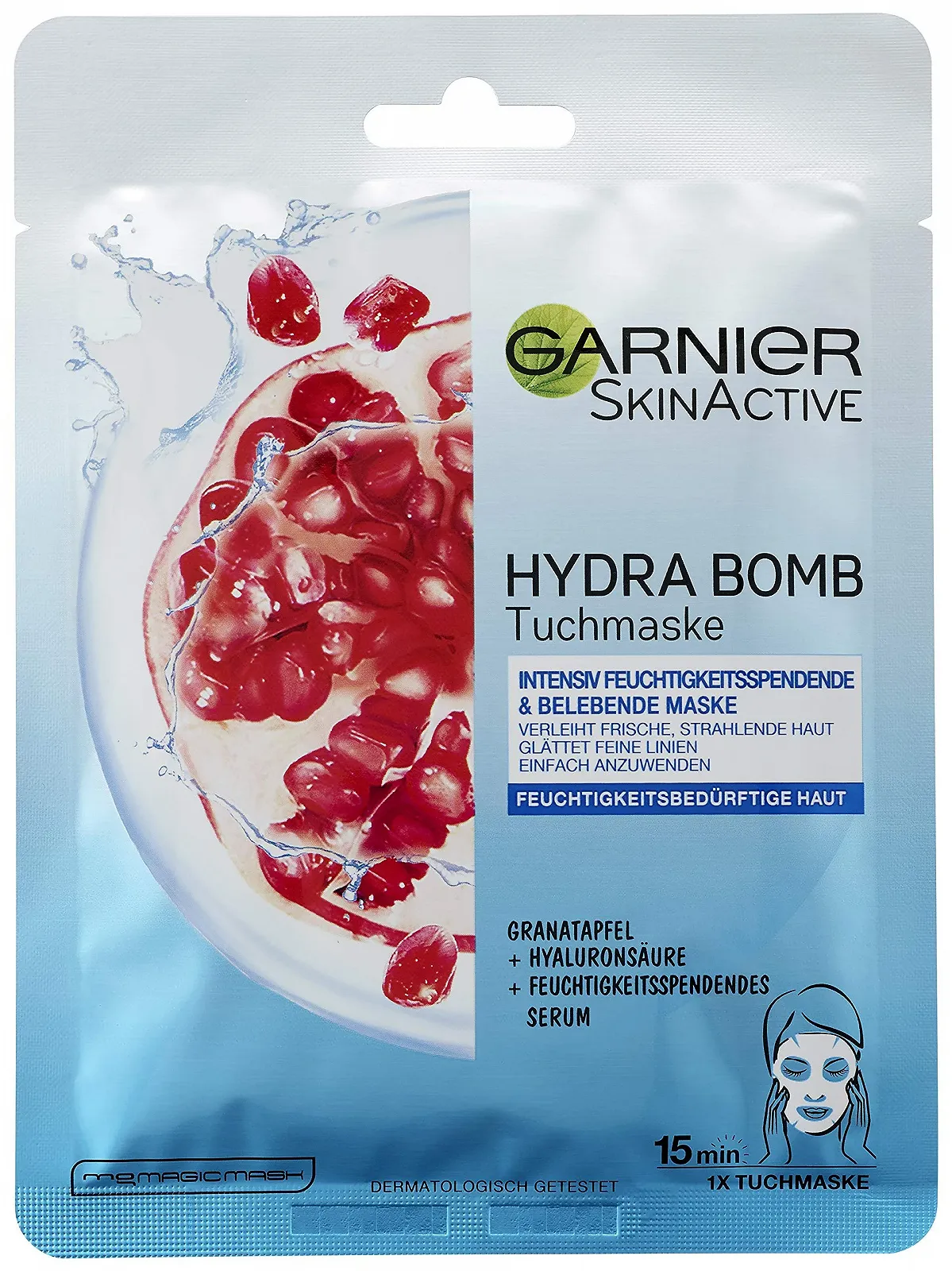 Тканинна Маска Garnier Hydra Bomb з гіалуроновою кислотою, гранатом і зволожуючою сироваткою, 32 г, фото №1