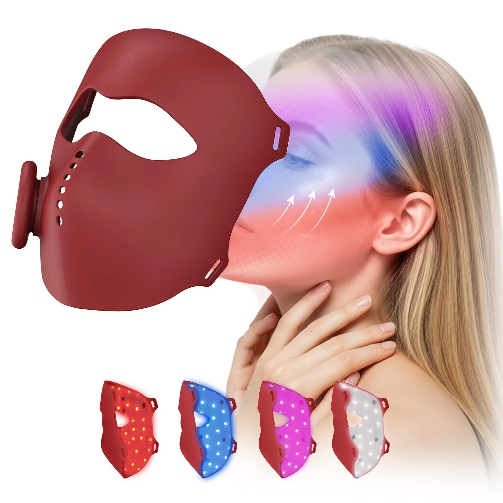 LED Маска для обличчя Rkdely Лампа червоного світла для обличчя: 4 кольори, фото №1