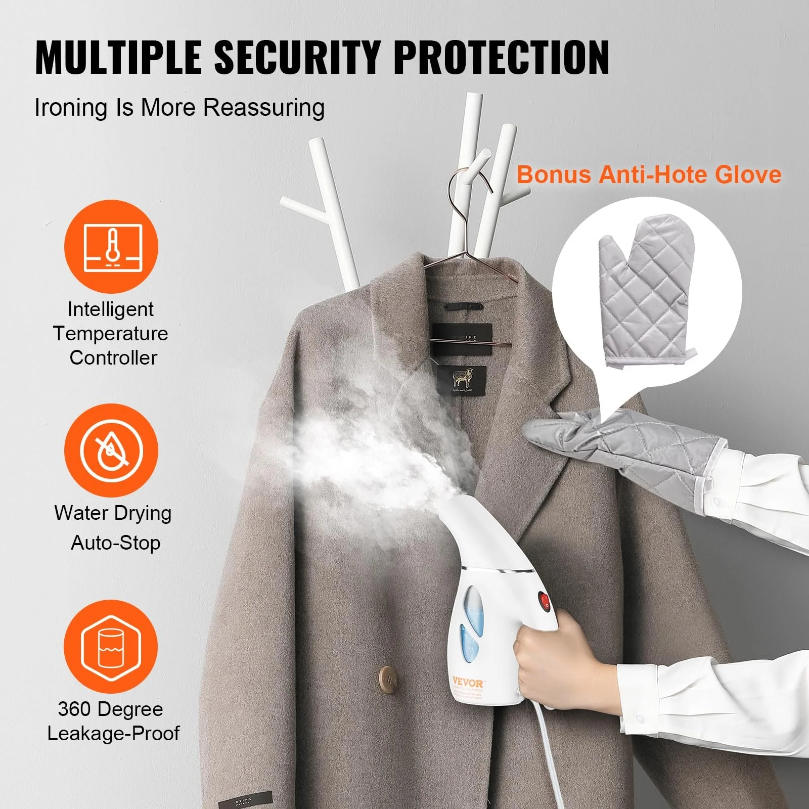 Портативный отпариватель VEVOR 900 Вт 180 мл Белый, фото №5