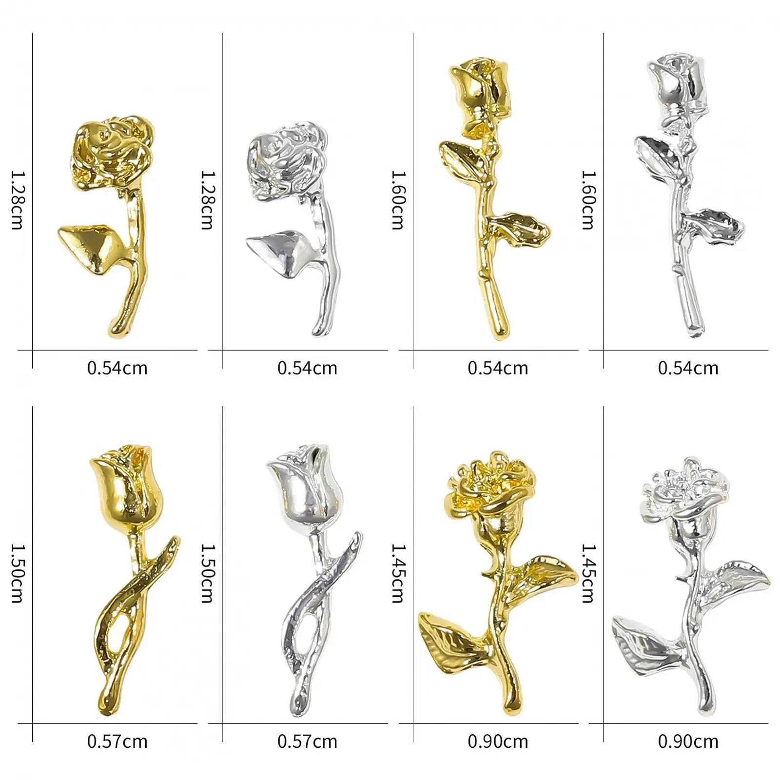 3D Троянда Сплав 40шт Золотий, Срібний, фото №2 3D Троянда Сплав 40шт Золотий, Срібний, фото №2