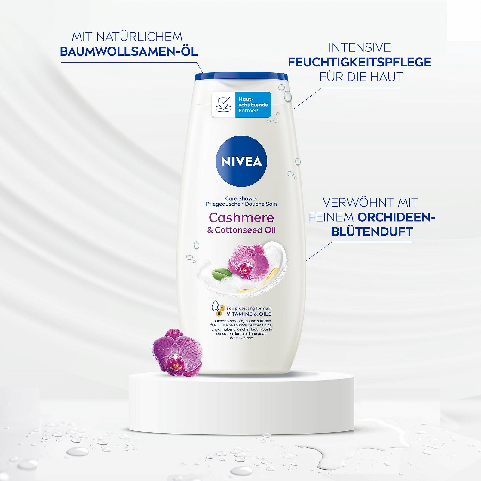 Гель для душа NIVEA Cashmere & Cottonseed Oil увлажняющий pH-нейтральный с ароматом орхидеи 250 мл, фото №2