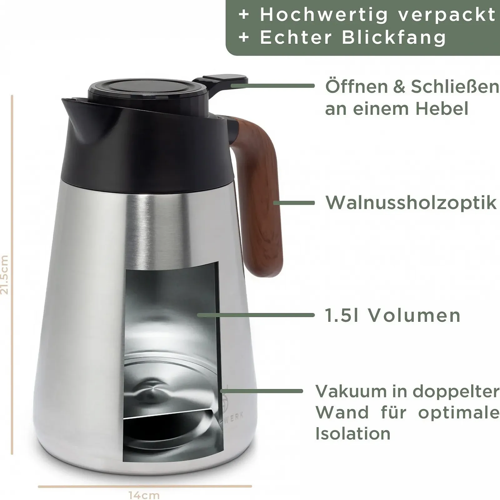 Термос-кавник WALDWERK 1.5 л - Кавник з подвійними стінками з нержавіючої сталі 304, фото №7