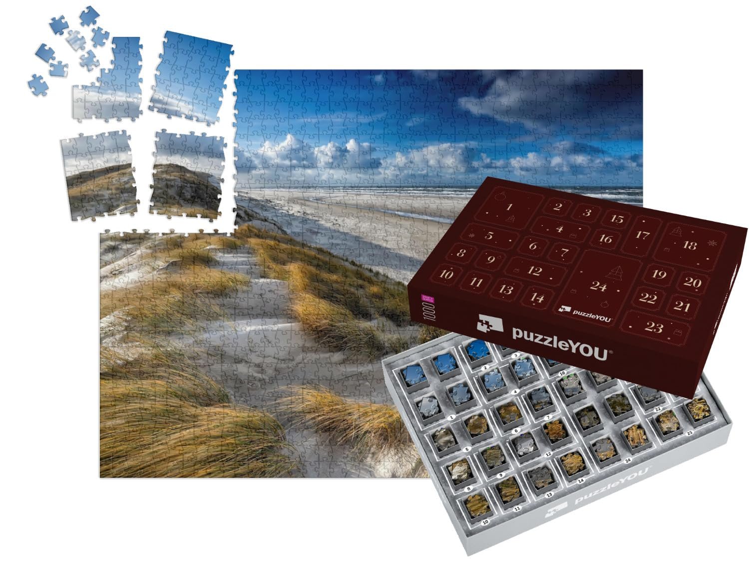 Пазл-адвент-календарь puzzleYOU Северное море "Вид с песчаной дюны на побережье Северного моря, Тексел, Нидерланды" 1000 элементов, фото №1