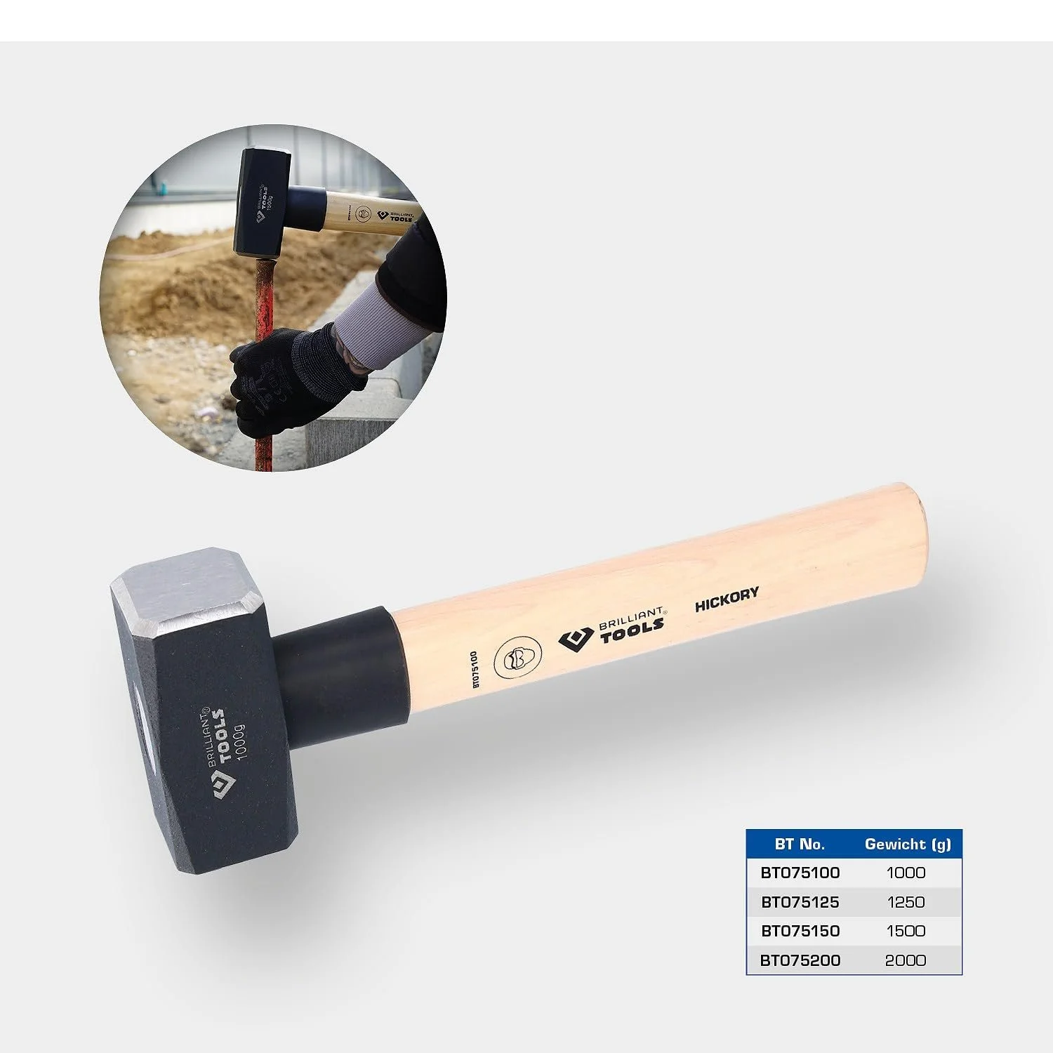 Молоток BRILLIANT TOOLS BT075200 с рукояткой из гикори 2000г, фото №2