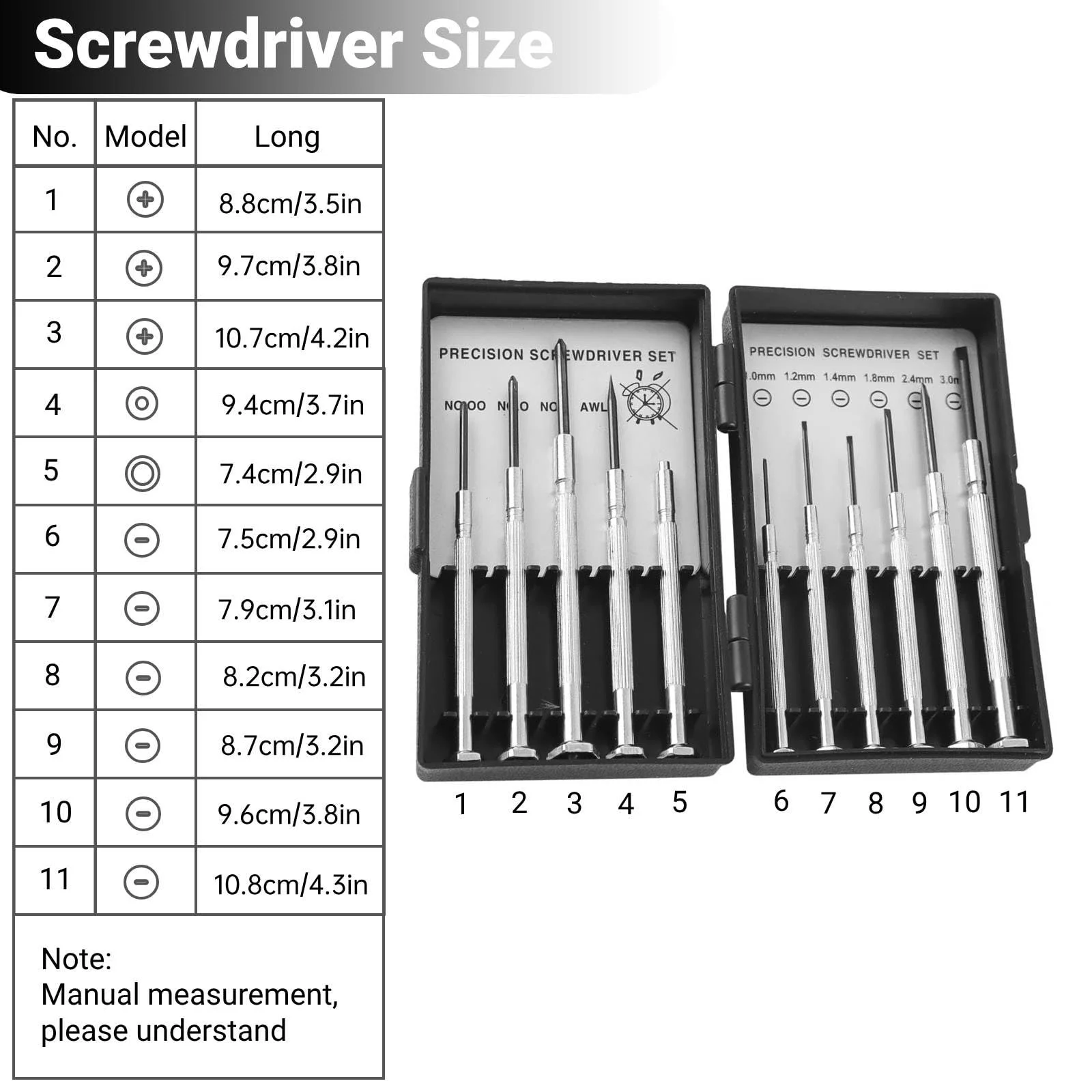 Набір прецизійних викруток 11 в 1 для ремонту годинників та окулярів, фото №3
