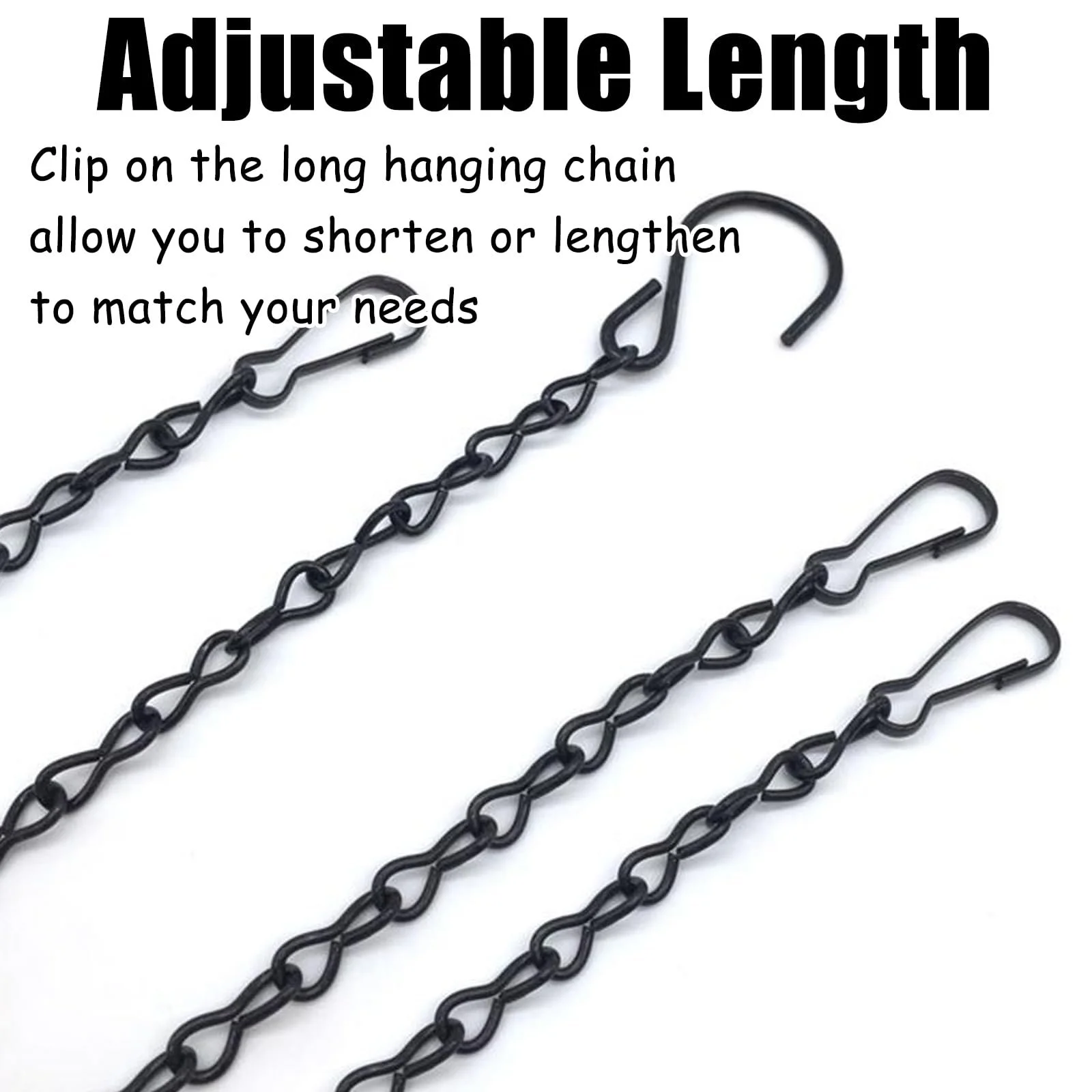 Ланцюги для підвісних кошиків YNR 4 шт. Металеві з S-подібними гачками Чорні, фото №3