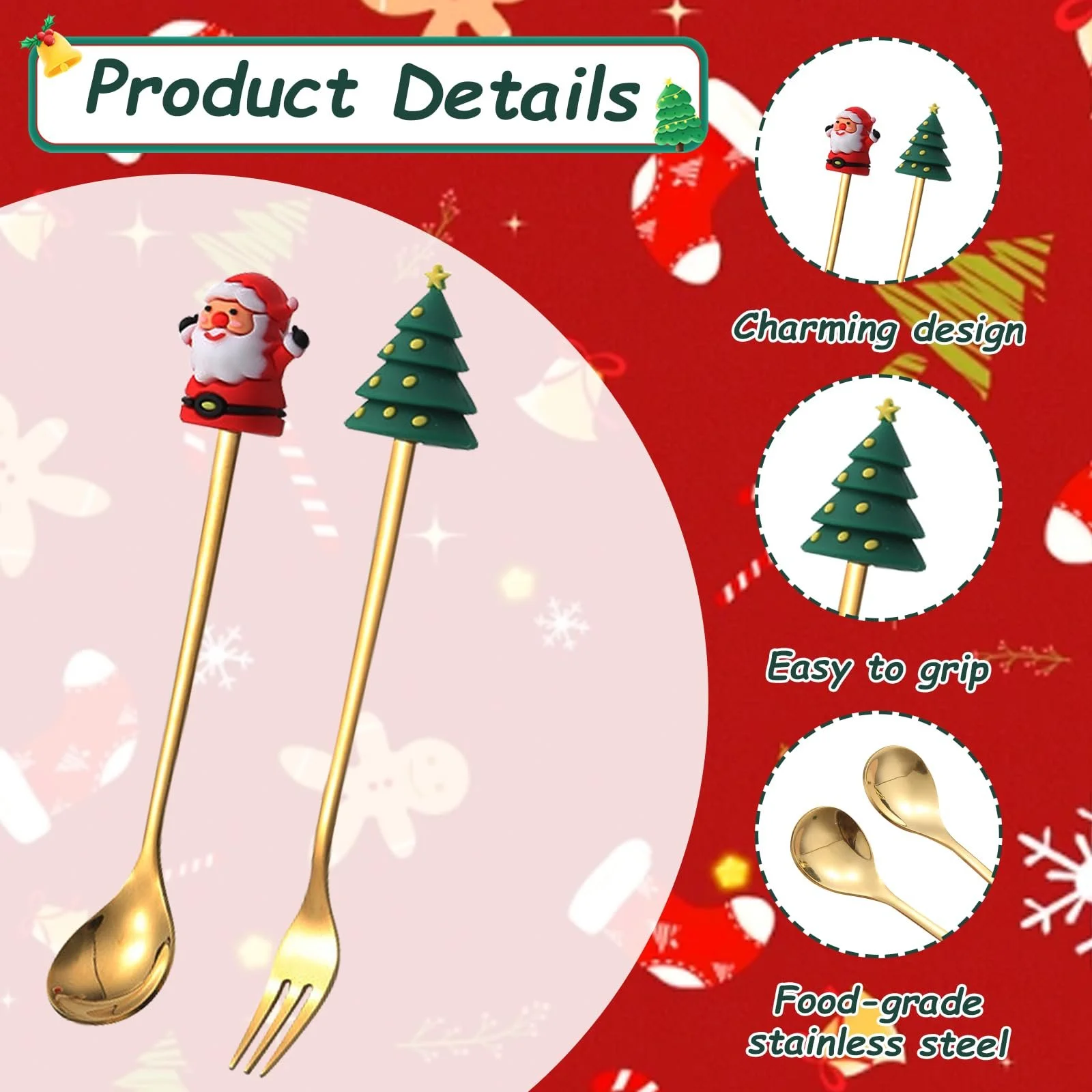 Набор Рождественских Ложек, Рождественские Столовые Приборы, Рождественская Ложка, Кофейная Ложка, Принадлежности для Рождественской Вечеринки, Набор Рождественских Кофейных Ложек из Нержавеющей Стали, Ложка для Смешивания для Украшения Рождественского Стола, фото №7