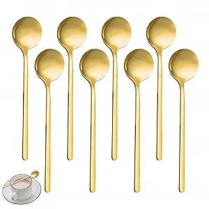 Ложка кофейная HUYIWEI Золотая с круглой головкой, набор 8 штук, золотая ложка из нержавеющей стали, 13 см - Фото 1