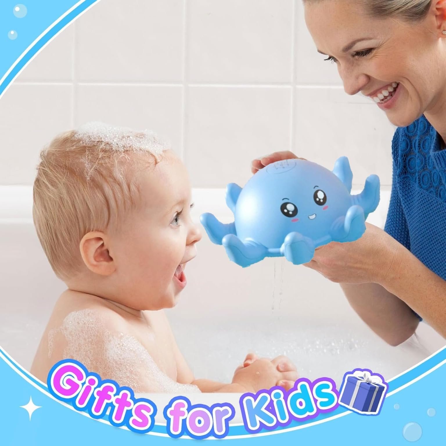 Игрушка для ванной Осьминог с подсветкой Голубой, фото №5