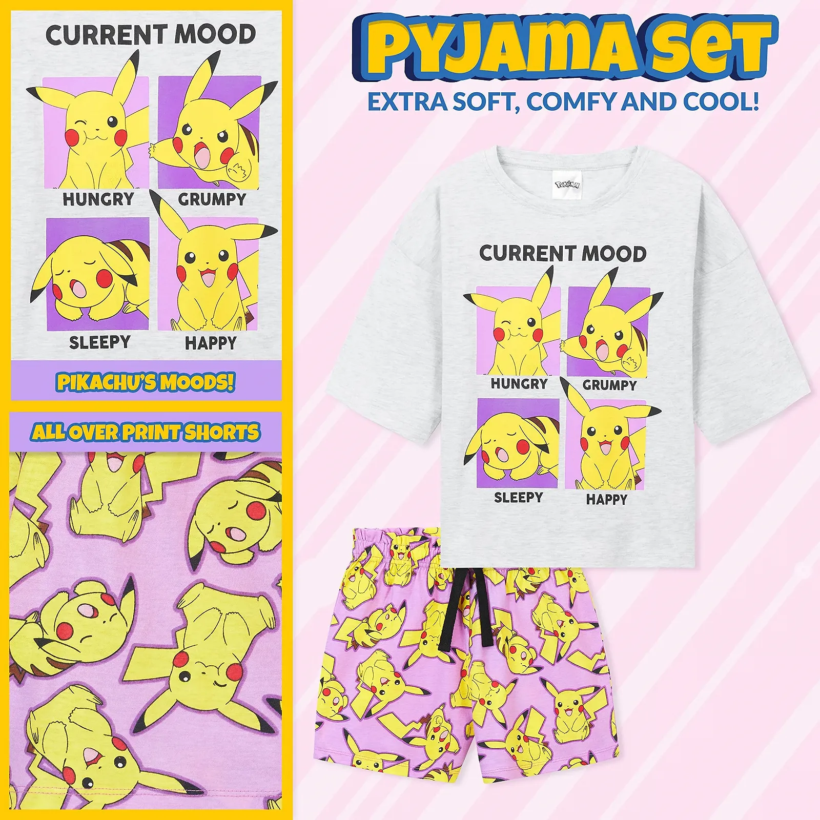 Пижама Pokemon Летняя Детская Пижама с коротким рукавом Футболка и Штаны Комплект Подростковая, фото №3 Пижама Pokemon Летняя Детская Пижама с коротким рукавом Футболка и Штаны Комплект Подростковая, фото №3