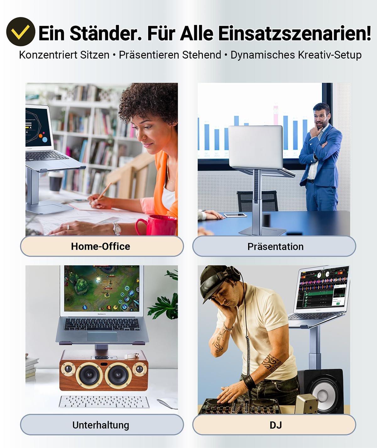 Подставка для ноутбука с регулировкой высоты, подставка для ноутбука для стола, стоя, подставка для DJ-ноутбука, компактная альтернатива стоячему столу, подходит для MacBook и всех ноутбуков 13 - 16,5 дюймов, серебристая, фото №4