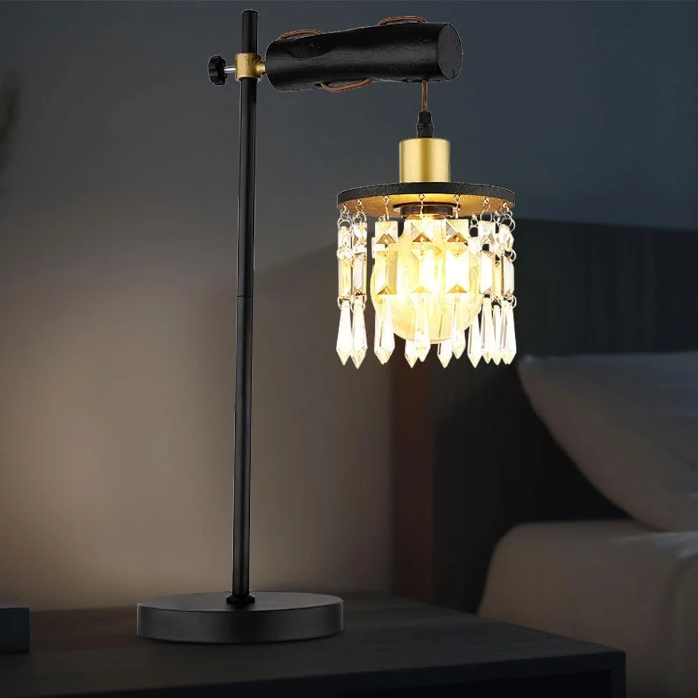 Настольная лампа LED 4W 320lm warmweiß Wood Glass Crystals Black, фото №2