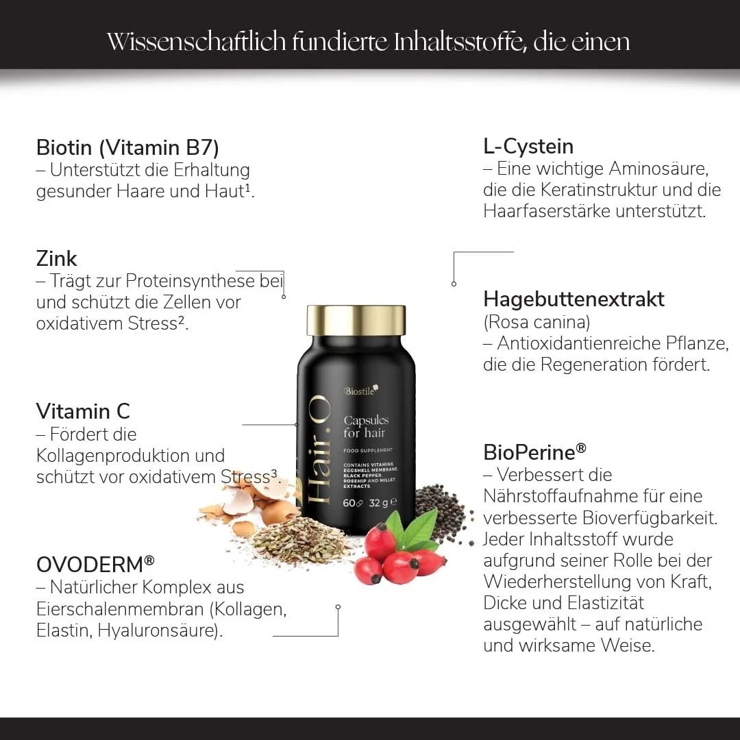 Капсули Biostile Hair.O - проти випадіння волосся та для здорового росту волосся (60 капсул), фото №2