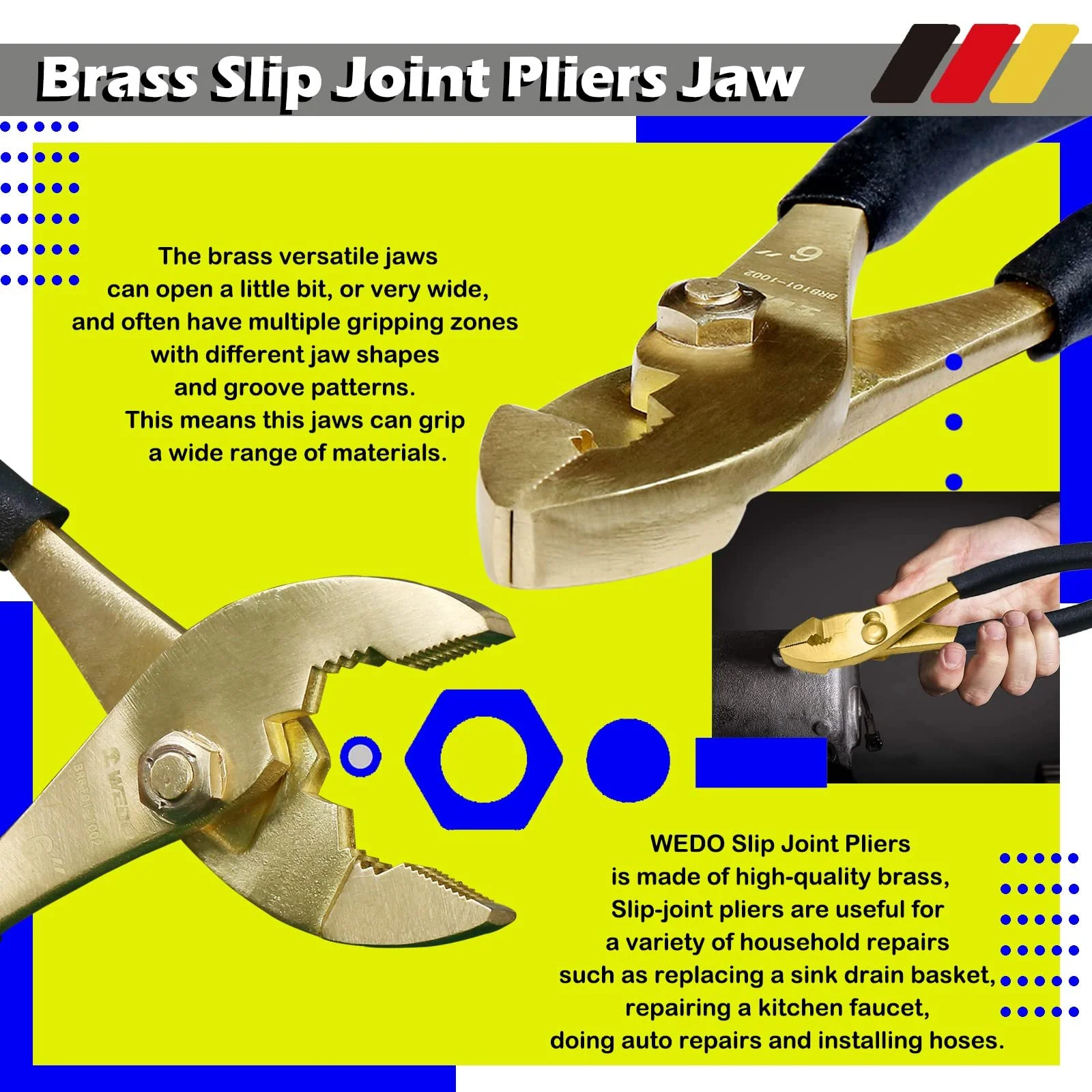 Плоскогубцы комбинированные WEDO 6 дюймов, 150 мм, эргономичная рукоятка, универсальные, кусачки, инструмент для зачистки проводов, фото №3