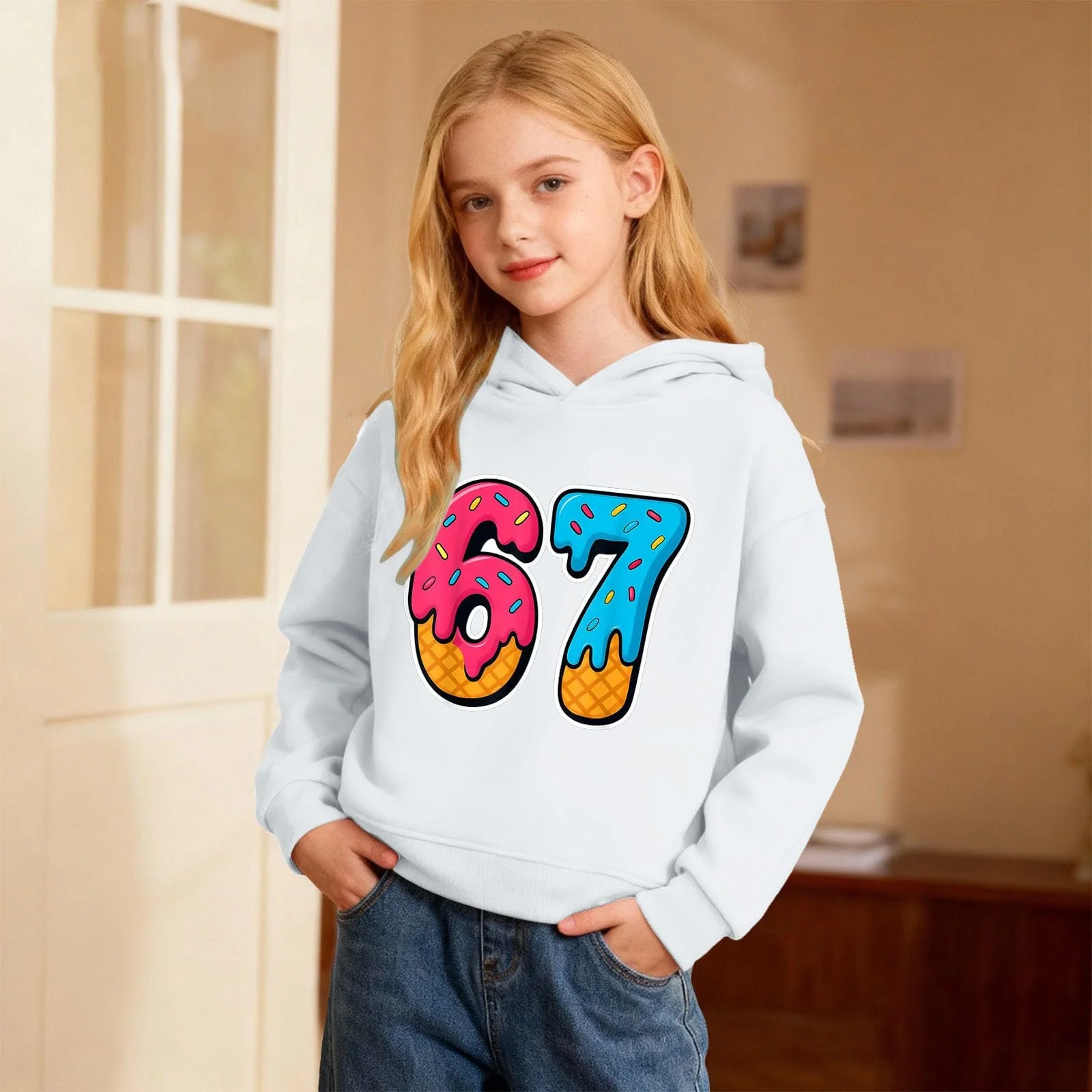 Толстовка дитяча з капюшоном 67, з принтом цифри, фото №4