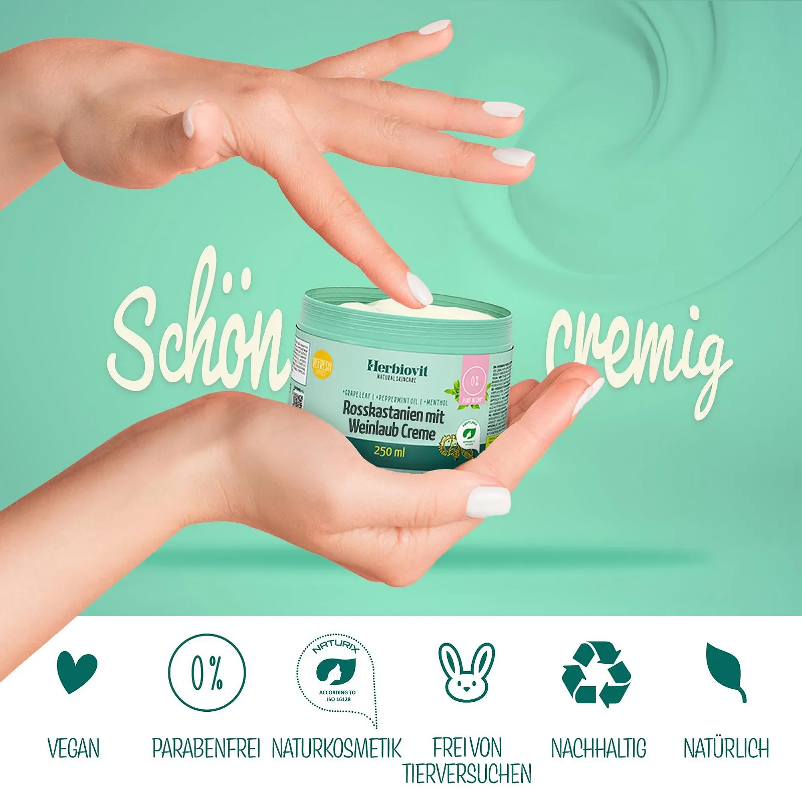 Крем Herbiovit Horse Chestnut with Vine Leaves для усталых ног с конским каштаном, листьями винограда и маслом мяты 250 мл, фото №5