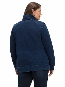 Женский трикотажный свитер большого размера Sheego, джинсовый стиль, повседневный, спортивный, V-образный вырез synthetic.ua - Фото 1