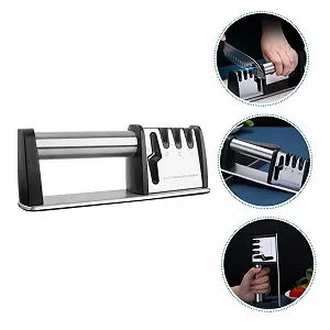 Точилка для ножів Veemoon ручна побутова для ножів та ножиць Срібляста synthetic.ua - Фото 1