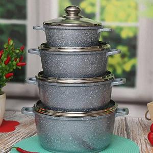 Набор кастрюль с мраморным покрытием 8 предметов Benson BN-379 Серебро - Фото 1