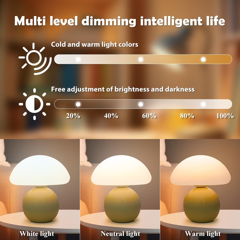 Настільна лампа Mushroom LED жовта керамічна з плафоном PE регульована яскравість, фото №3