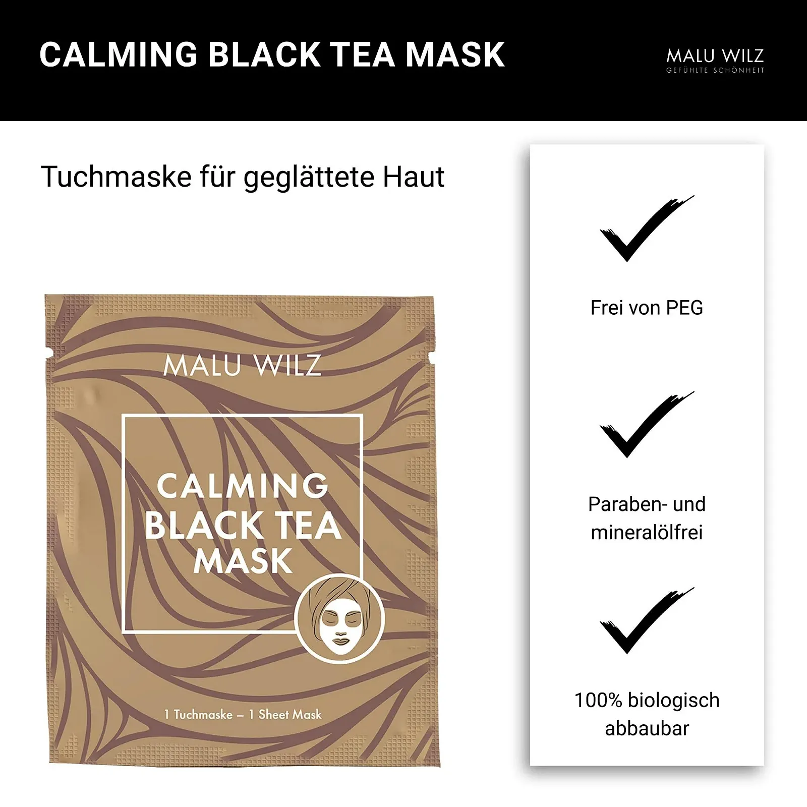 Маска для обличчя Malu Wilz Calming Black Tea, заспокійлива та зволожуюча, фото №3