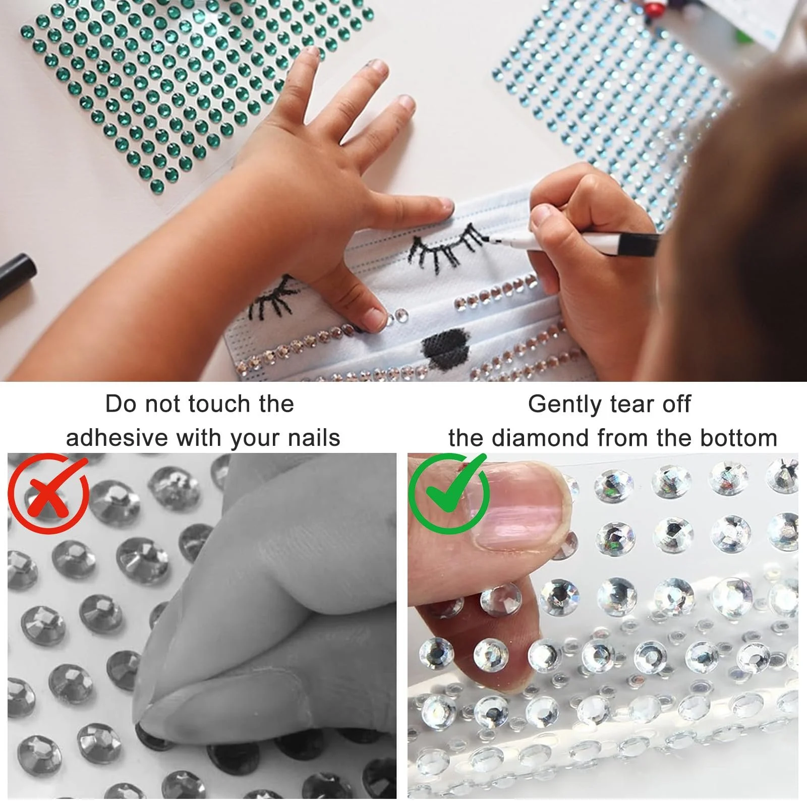 Стразы Самоклеящиеся Блестящие для Рукоделия, для Лица, для Маникюра и Праздничных Аксессуаров, 2310 шт, фото №5