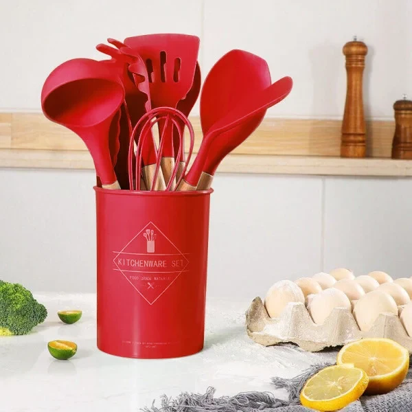 Набор кухонных принадлежностей 12 предметов Kitchen Set Кухонный в стакане RD-1204 Красный, фото №1