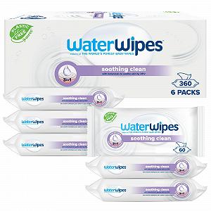 Влажные салфетки WaterWipes Relieving Cleaning Baby, 360 штук (6 упаковок), с 99% содержанием воды и растительных экстрактов, влажные салфетки для лица и тела - Фото 1