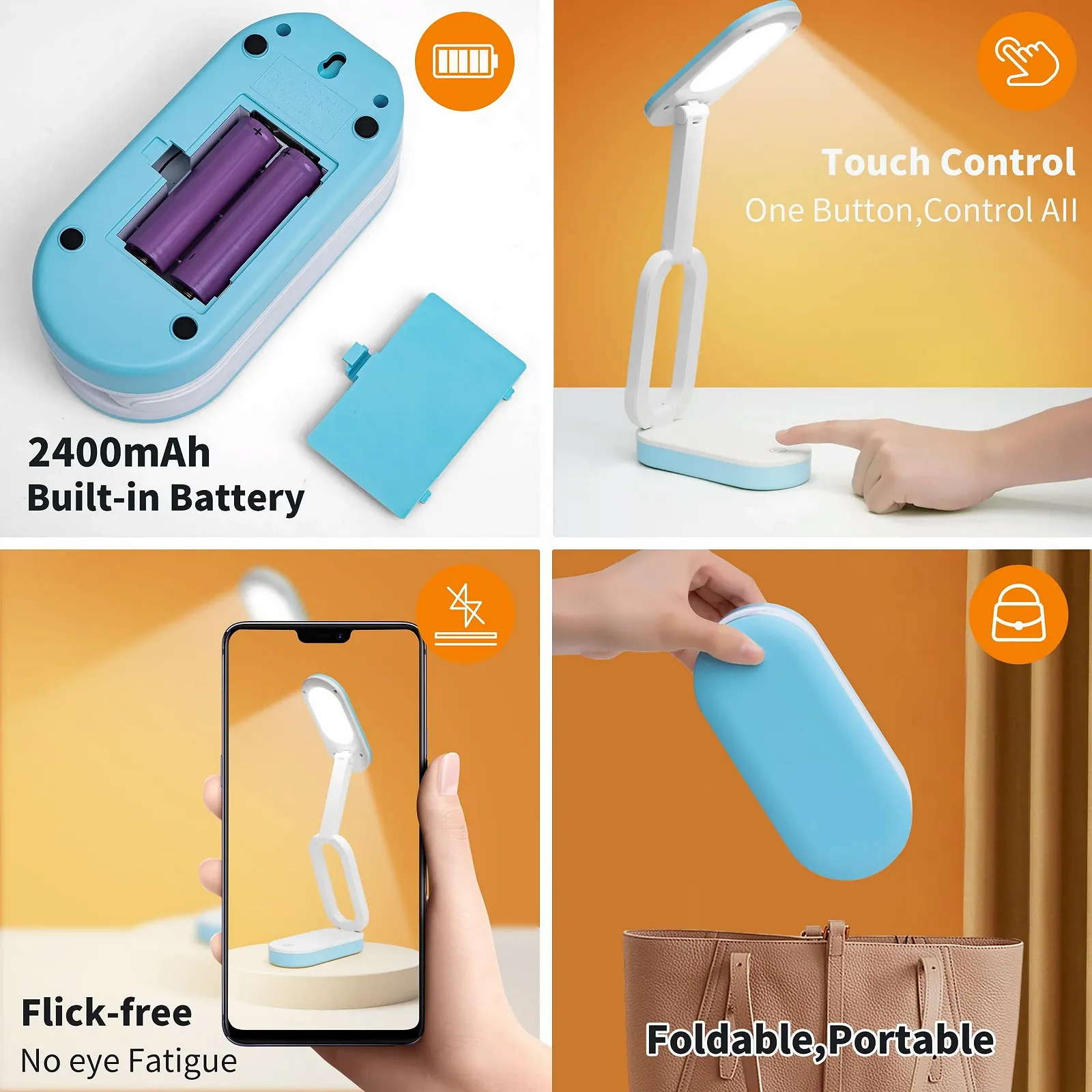 Настільна лампа Складана Акумуляторна 2400 мАг 3 кольори 10 рівнів яскравості Dimmable Чорна, фото №6