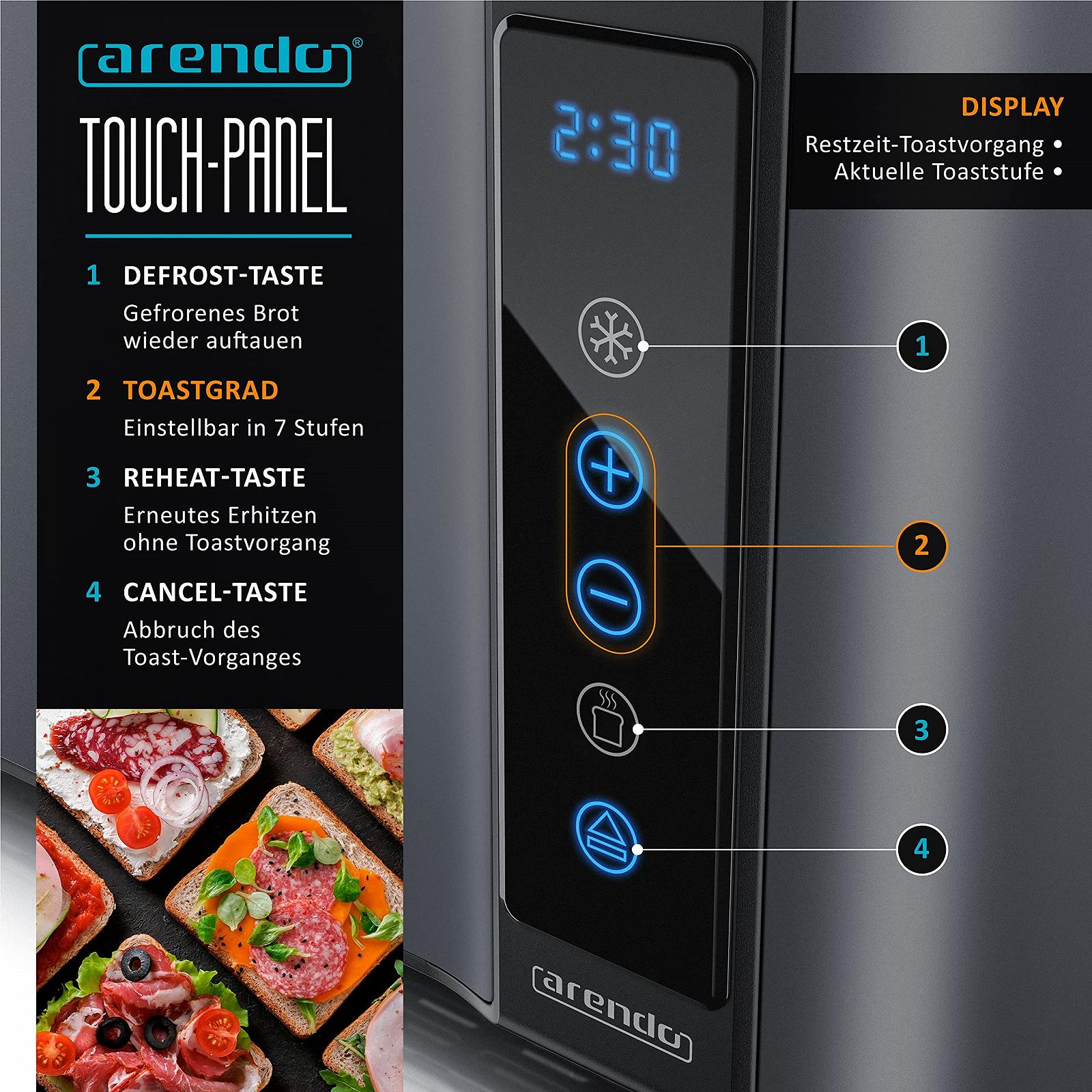 Тостер Arendo / 4 ломтика / 7 уровней поджаривания / Разогрев / Размораживание, фото №3 Тостер Arendo / 4 ломтика / 7 уровней поджаривания / Разогрев / Размораживание, фото №3