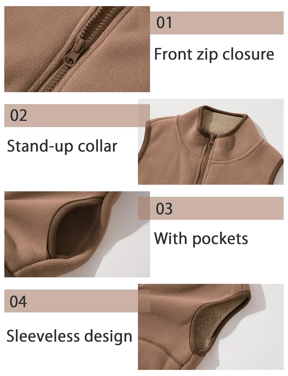 Жилет SEAUR Легкий Флисовый для Мальчиков Девочек Безрукавка Зимний Флисовый Жилет Детский Теплый Жилет Повседневный 3-14 лет, фото №4