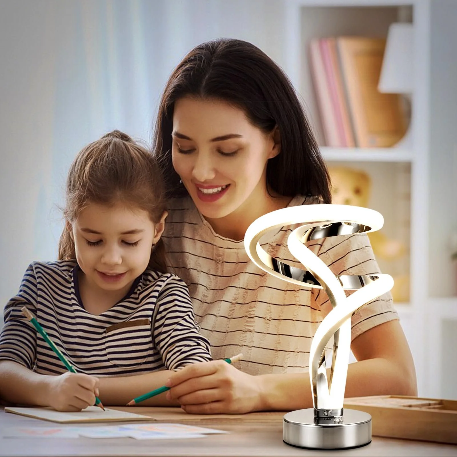 Настільна лампа Lightess LED Bedside Lamp Touch Dimmable 10 W RGB Spiral Modern Срібляста, фото №5