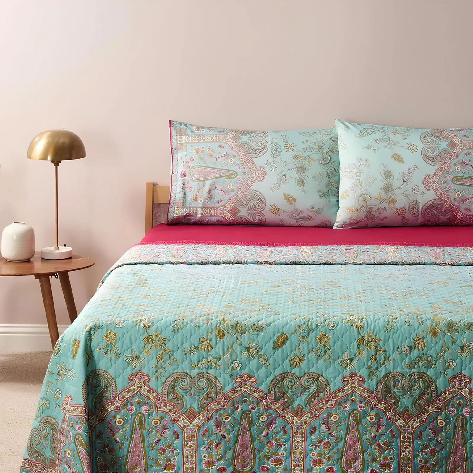 Покрывало Bassetti Granfoulard 265 x 255 см Indian Roses Turquoise - 100% Хлопок - Весна Лето, фото №1