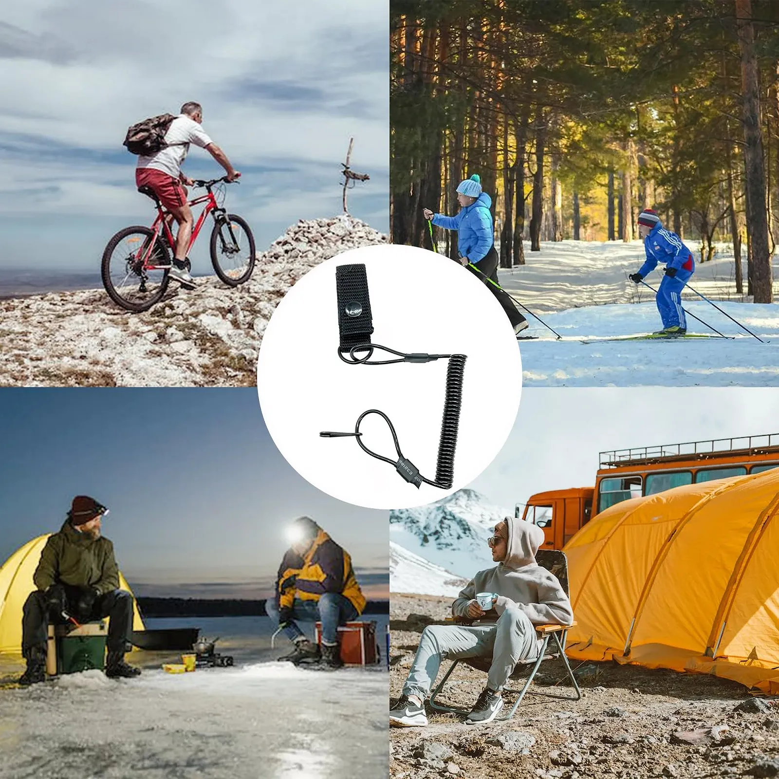 Рибальський страхувальний шнур OHYER, спіральний кабель, тактичний шнур, пружинне кільце для ключів, 3 шт, чорний, фото №6