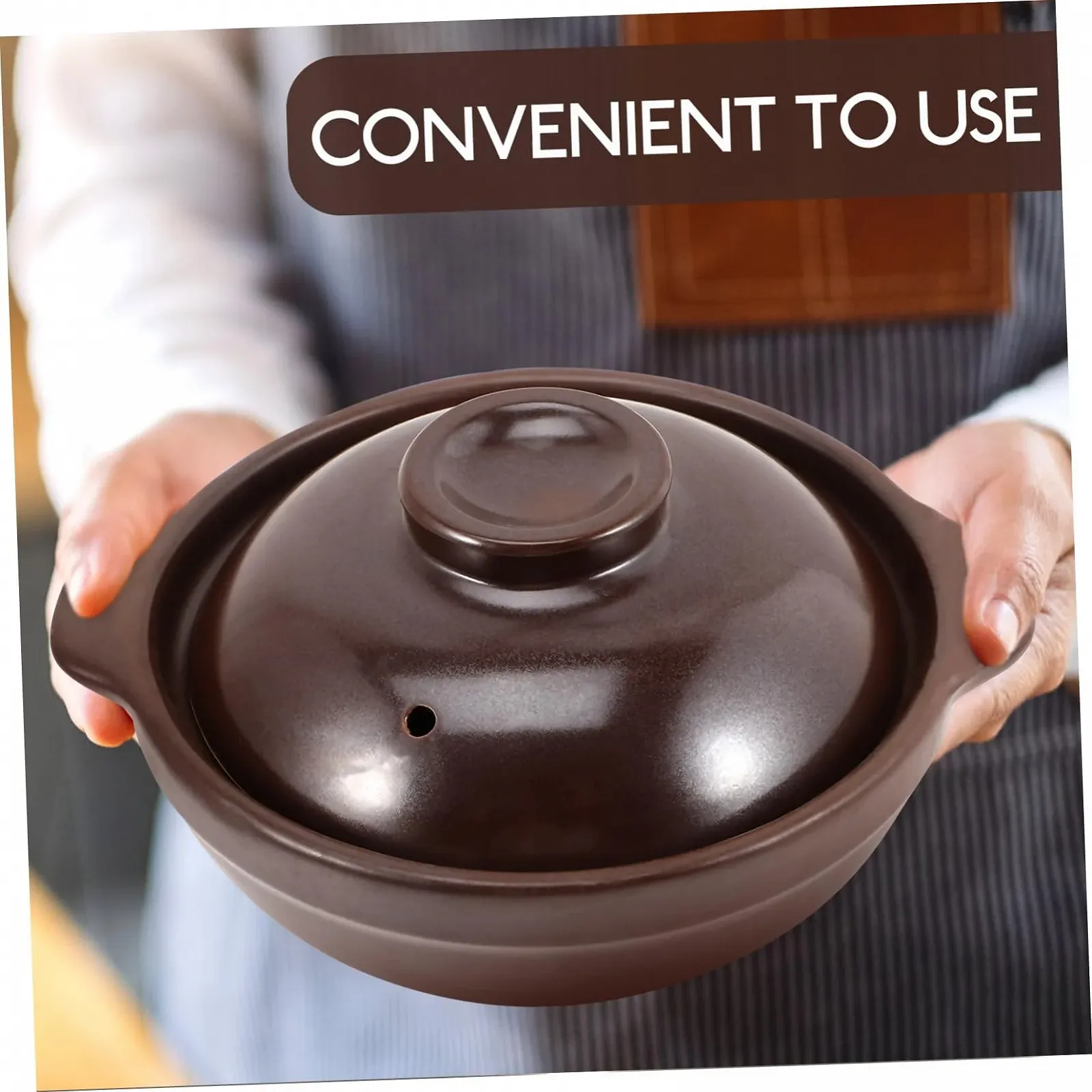 Керамічна каструля для тушкування З кришкою Термостійка Коричнева, фото №8