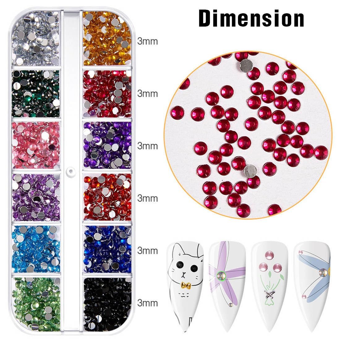 Стразы для ногтей (набор) PLABBDPL 2400 шт. Разноцветные разных размеров, фото №3