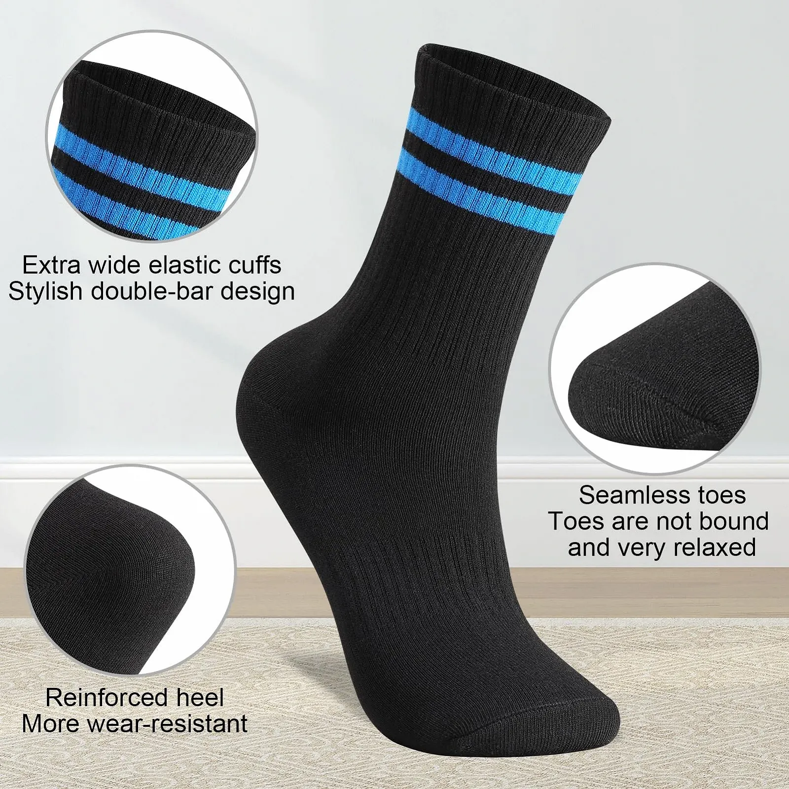 Женские теннисные носки 6 пар Черный Полосатый 39-42, фото №3