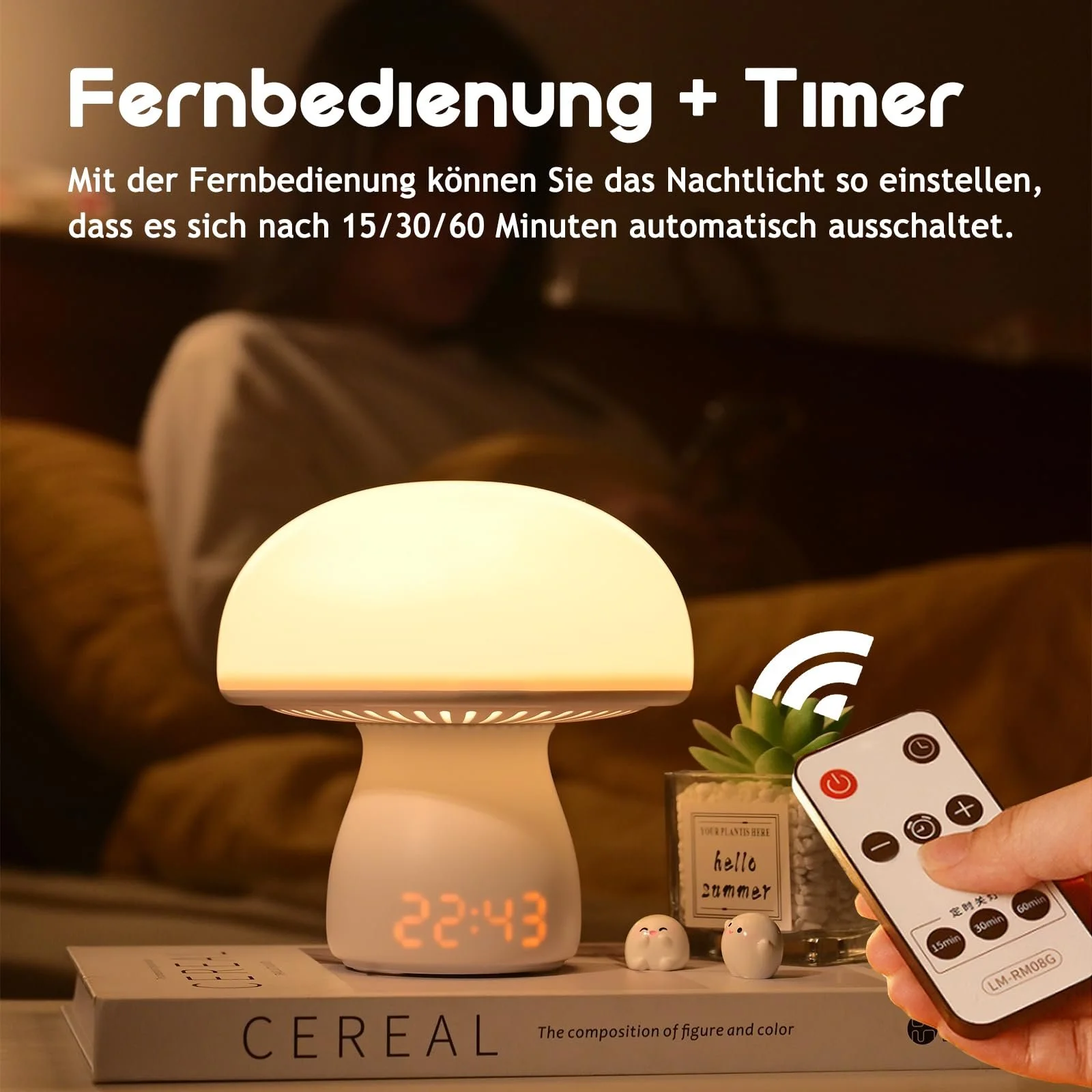 Настільна лампа Justup Mushroom світлодіодна акумуляторна 3600 мАг з годинником та таймером, фото №6