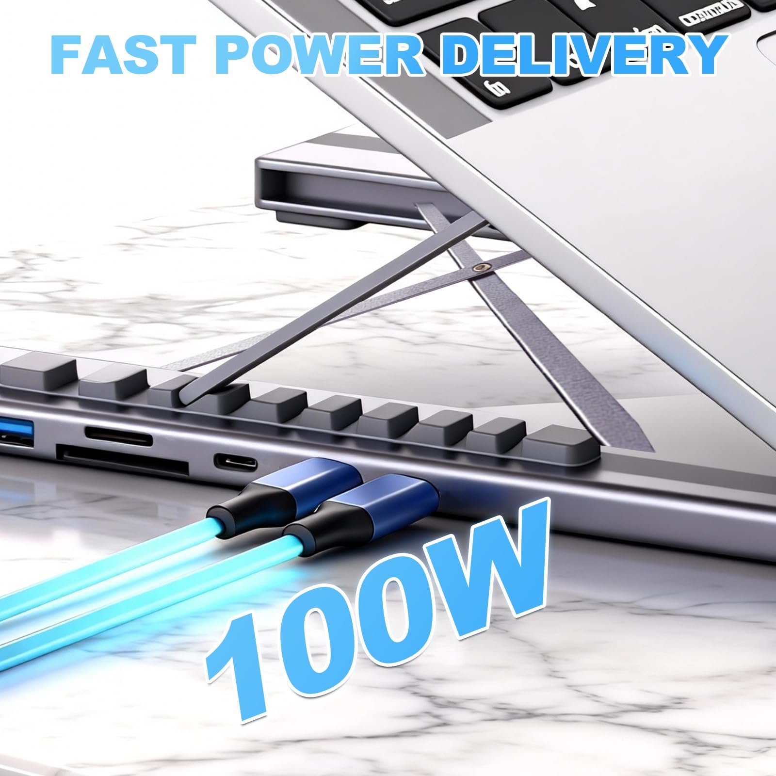 Подставка для ноутбука USB-C 8-в-1, алюминиевая подставка для ноутбука с док-станцией USB C 8-в-1, складная двойная подставка с 9 регулируемыми углами с HDMI 4K@30Hz, USB 3.0, 100 Вт PD для дома, офиса, фото №6 Подставка для ноутбука USB-C 8-в-1, алюминиевая подставка для ноутбука с док-станцией USB C 8-в-1, складная двойная подставка с 9 регулируемыми углами с HDMI 4K@30Hz, USB 3.0, 100 Вт PD для дома, офиса, фото №6