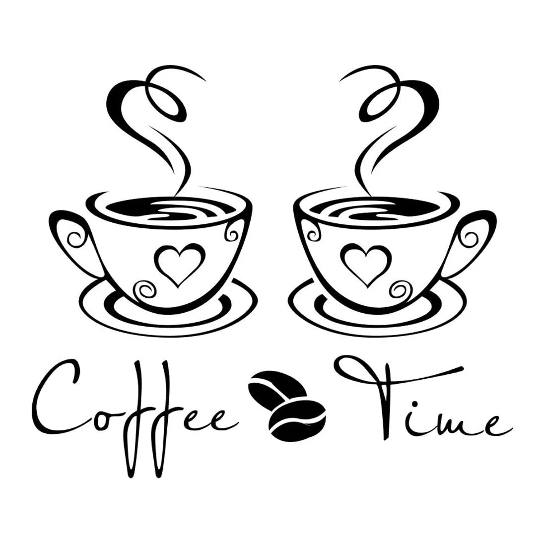 Наклейки на стіну для кухні DIY Coffee Time Cups and Beans 2 набори чорні, фото №1