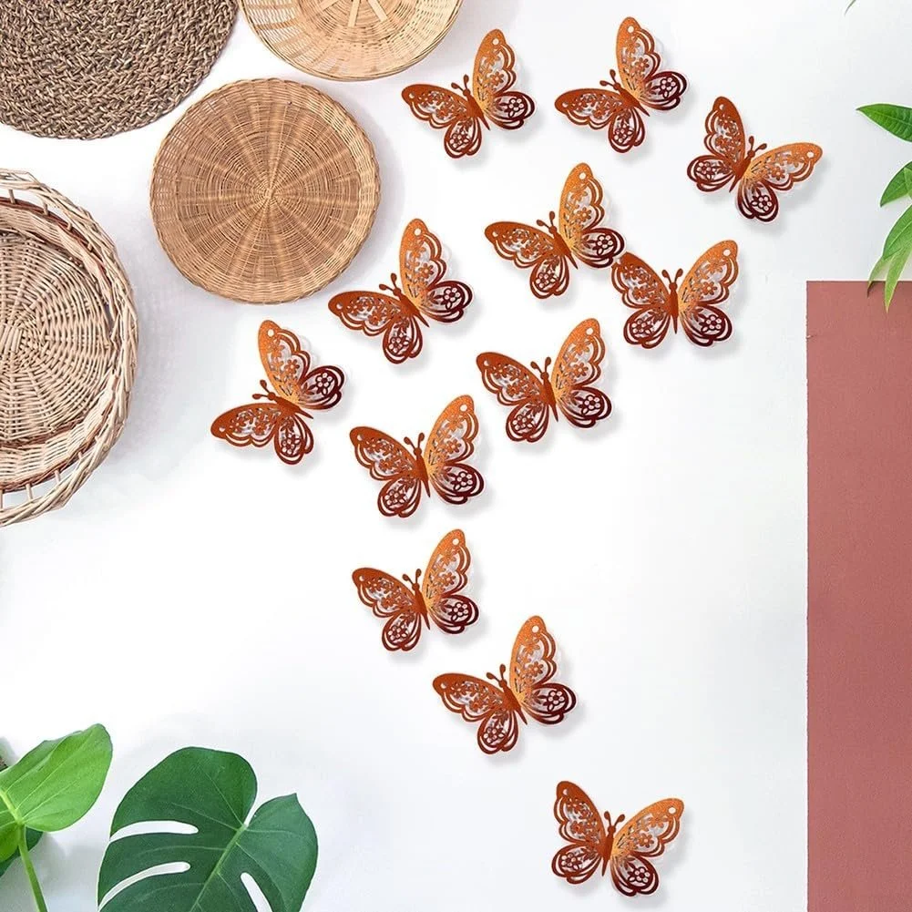 Наклейки на стіну 3D Метелики набір 24 шт. ажурні для декору помаранчеві, фото №2