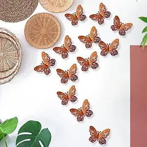 Наклейки на стіну 3D Метелики набір 24 шт. ажурні для декору помаранчеві synthetic.ua - Фото 1