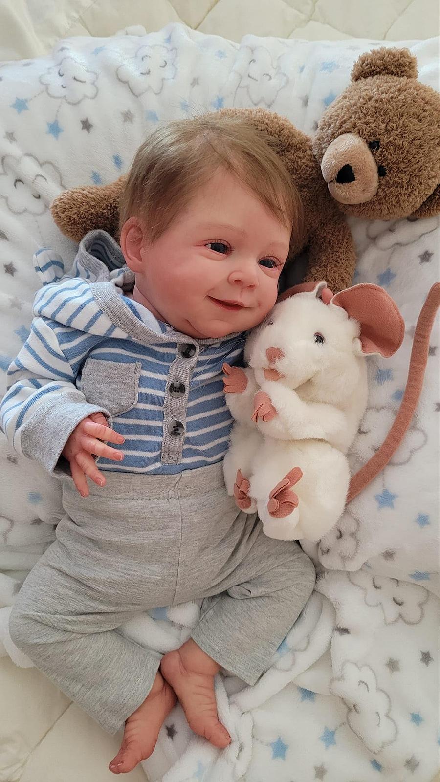 Кукла RXDOLL Reborn Baby Boy 45 см Реалистичная Кукла Полностью Силиконовая с Волосами Как Реальная Живая Кукла Новорожденные с Аксессуарами, фото №2