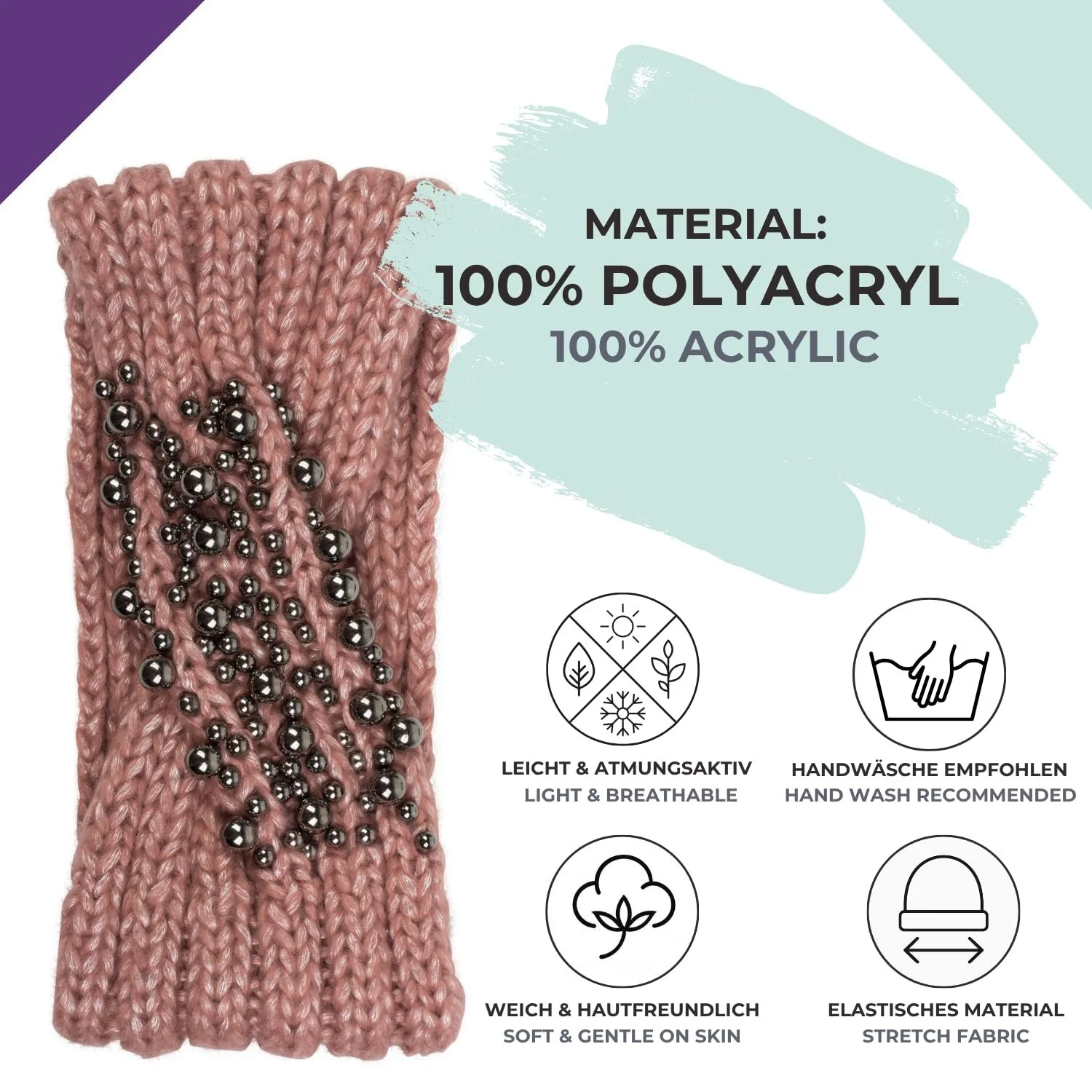 В'язана пов'язка на голову жіноча styleBREAKER з зав'язкою, вузлом і перлинами 04026022, колір: Old Rose, фото №4 В'язана пов'язка на голову жіноча styleBREAKER з зав'язкою, вузлом і перлинами 04026022, колір: Old Rose, фото №4