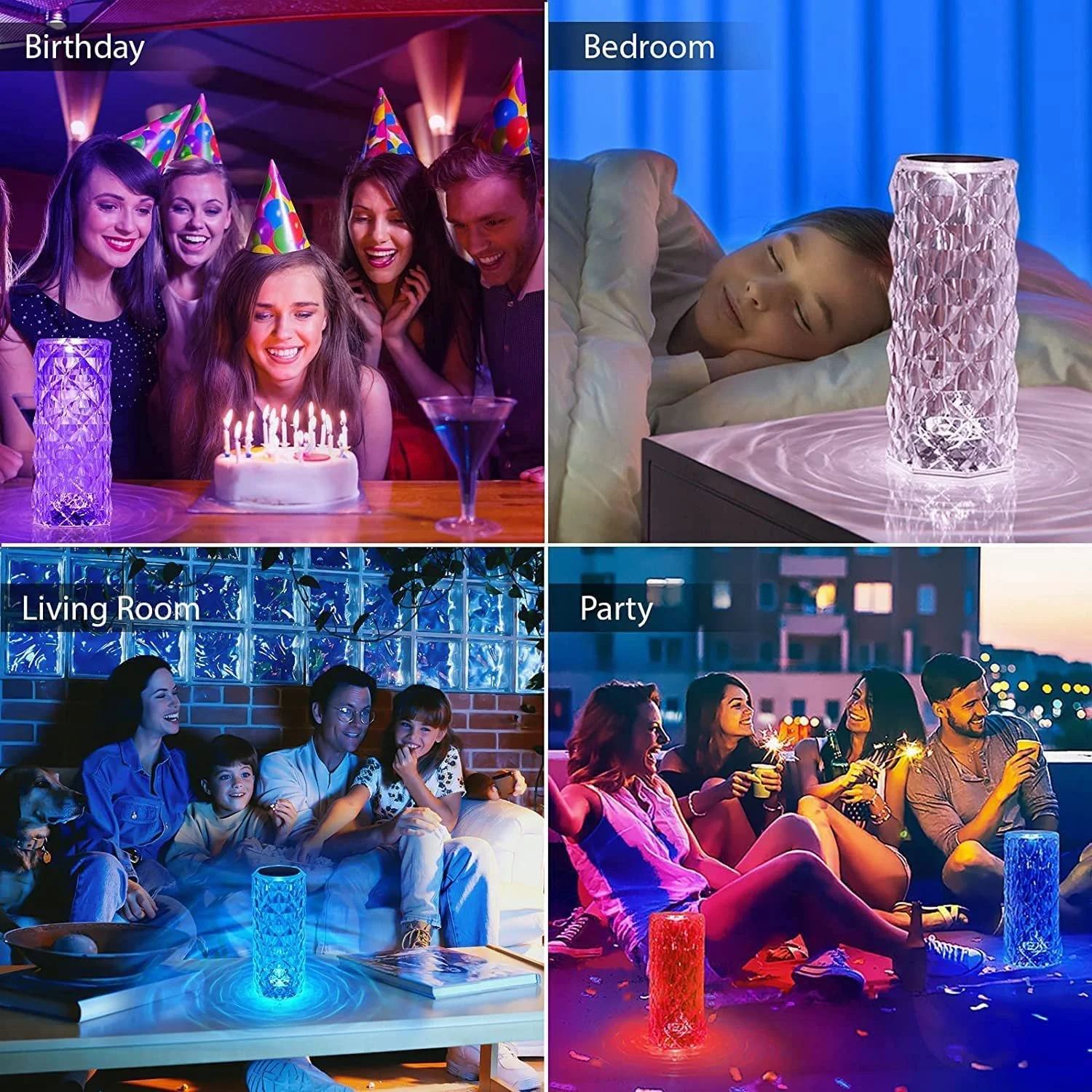 Настільна лампа LED Crystal Набір 2 шт 2000 мАг 16 кольорів RGB Сенсорна з пультом, фото №8