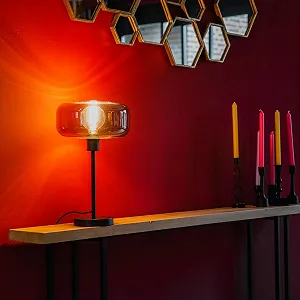 Настільна лампа Qazqa Art Deco Bizle Кругла LED E27 Чорна з димчастим склом synthetic.ua - Фото 1